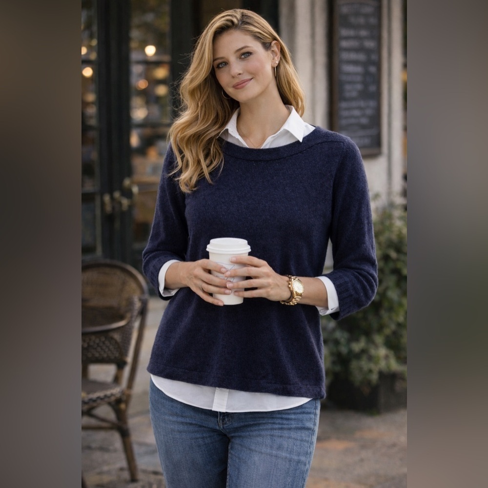Leo & Nicole Three-Quarter Length Sleeve Sweater navy blue PM